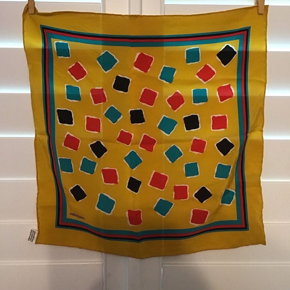 Vintage Squares Silk Scarf By Ciao Sport Colorful Geometric